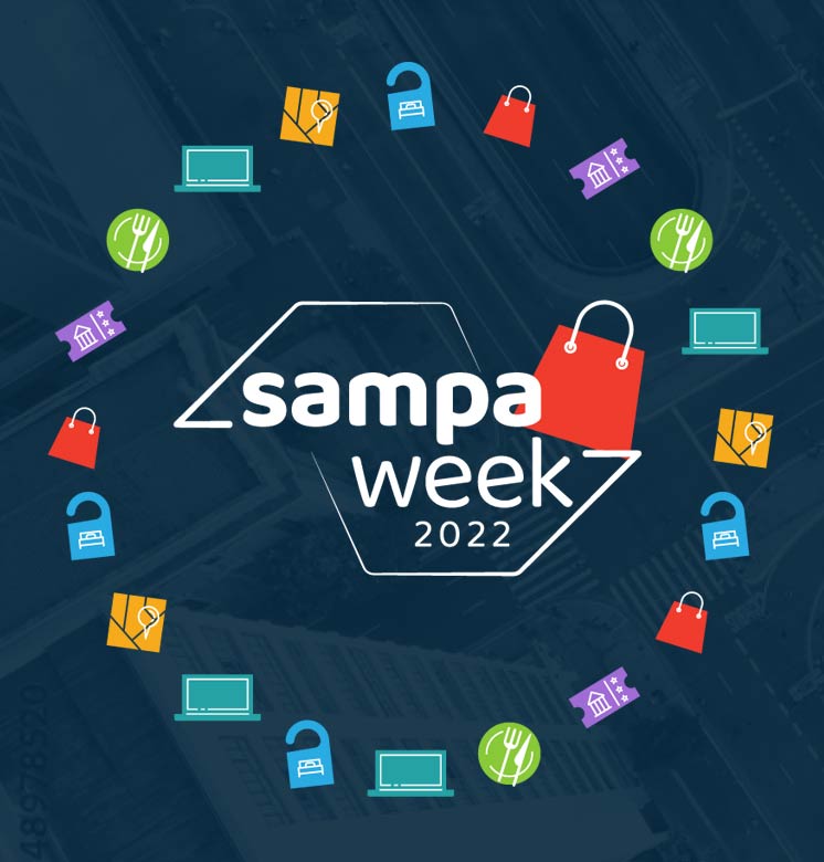 Sampa Week 2022 banner, logo sobre fundo azul