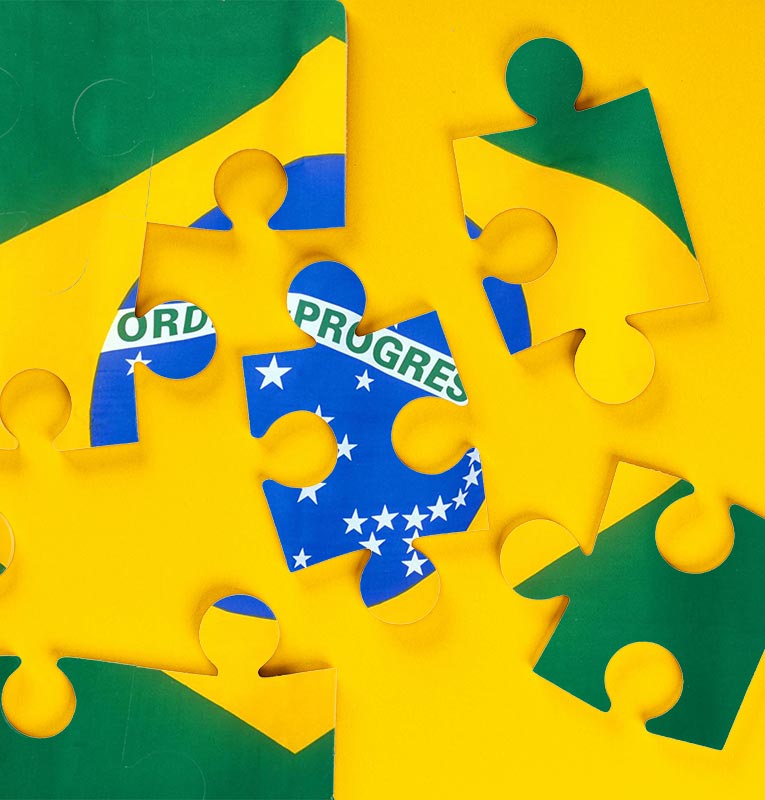 Peças de quebra cabeça formando bandeira do brasil