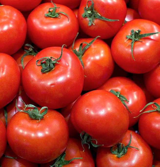 Fotoreprodução Wikicommons: Tomates vermelhos empilhados
